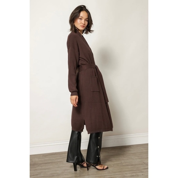 Line & Dot Long Belted Ribbed Cardigan in Brown Sz. Medium - NWT - Picture 4 of 13